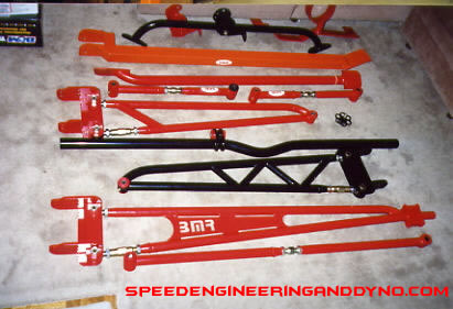 Toque arm, extreme sway bar, sub frame connectors, panhard bar, lower control arms, relocation brackets, 
